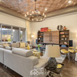 Living Room with Copper Ceiling