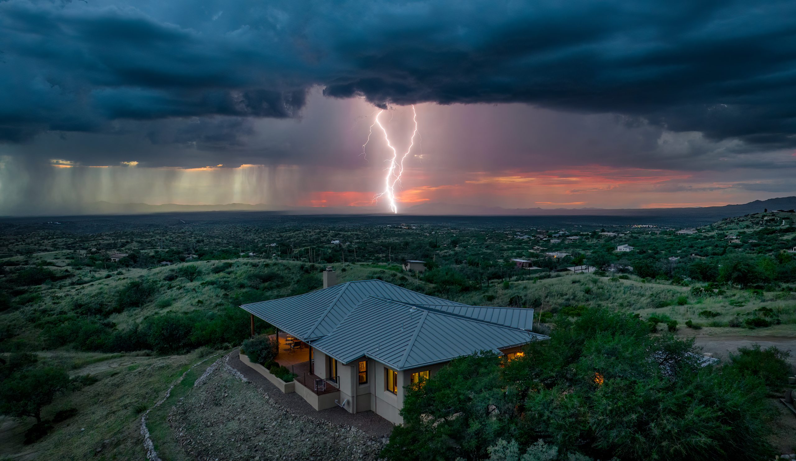 Lightning Strikes behind house in Oracle, Arizona